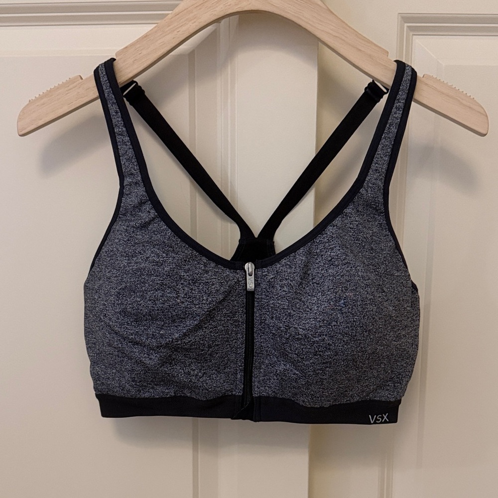 VSX Heathered Black Sports Bra with Front Zipper